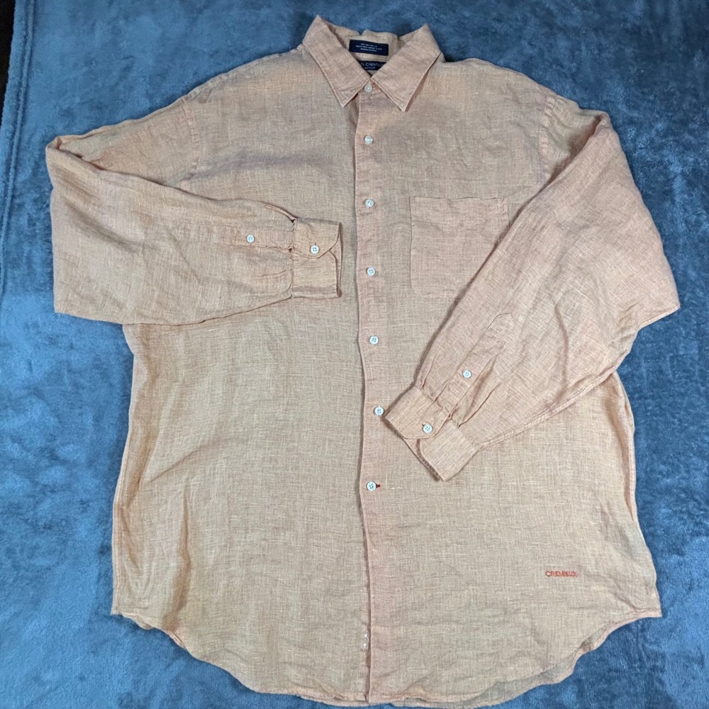 Daniel Cremieux Classics Mens Large Peach 100% Italian Linen Button Down Shirt